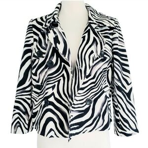 Josephine Chaus Mob Wife Double Breasted Blazer Button Lined Zebra Animal Print